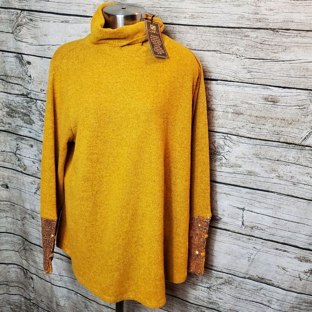 DH2 By Diane Gildan Brushed Knit  Sequin Cuff Turtleneck Sweater Size XL NWT